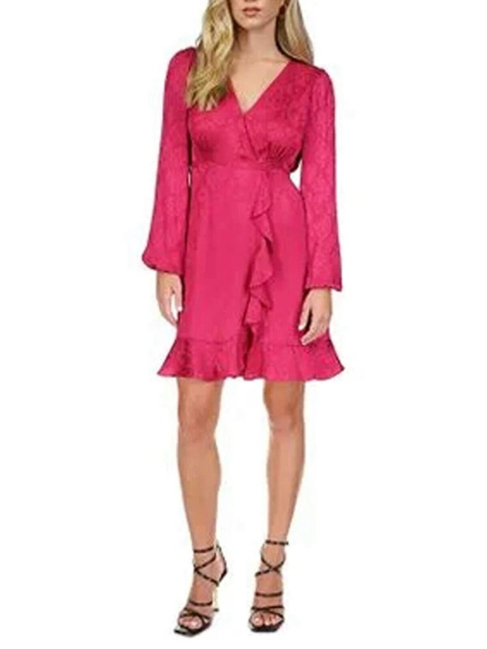 NWT PXS Michael Kors Snake Print Ruffle Wrap Dress with Long Sleeves in Magenta